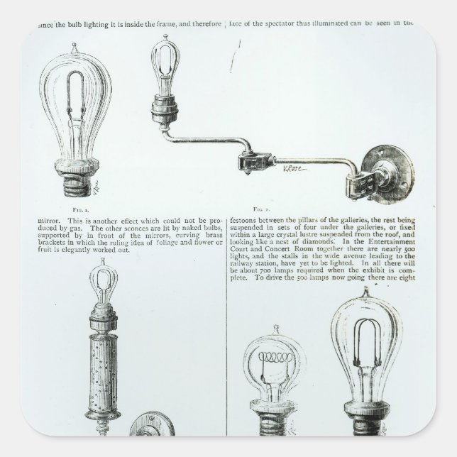 Diagrams of lightbulbs and their brackets square sticker (Front)
