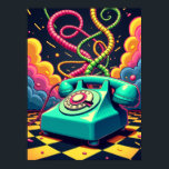 Dial Into the Neon Dream – Retro Surreal Pop Art Poster<br><div class="desc">Step back in time and dial into a surreal dimension with this vibrant artwork, where nostalgia takes a fantastical turn. This piece tells the story of an iconic vintage rotary phone, reimagined not as a relic, but as the centerpiece of a high-energy, pop art dreamscape. Its glossy pastel teal body...</div>