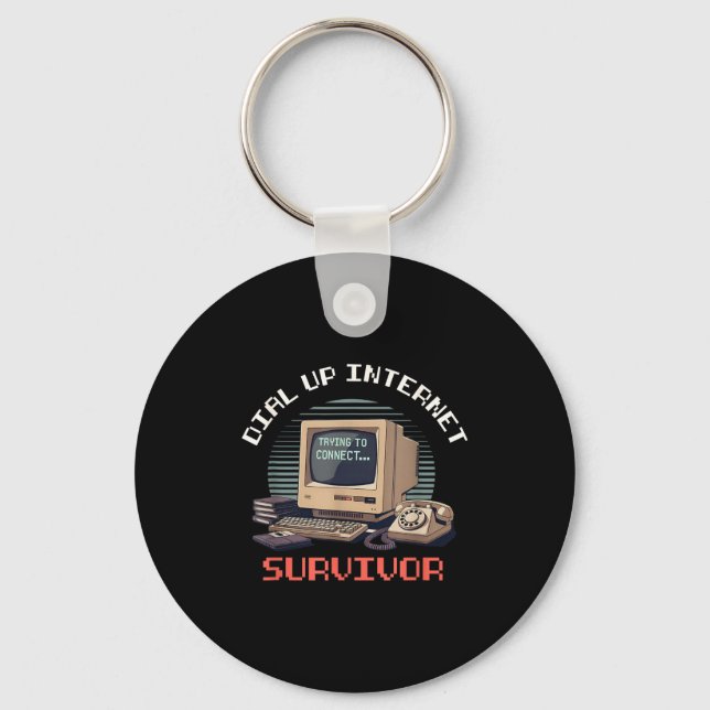 Dial Up Internet Survivor Funny Retro Computer Lov Keychain (Front)
