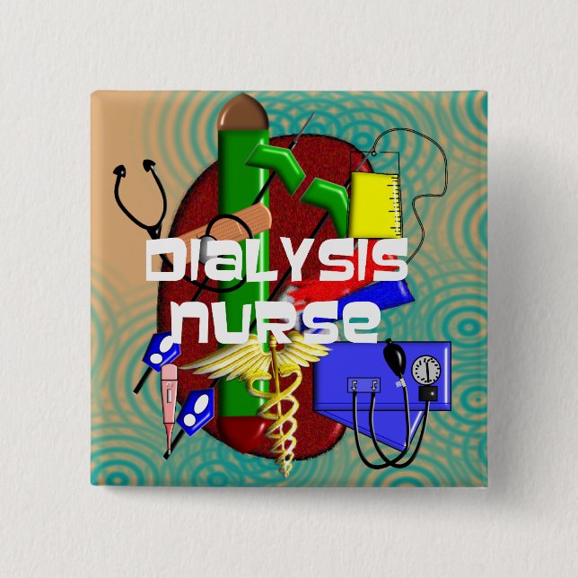 Dialysis Nurse Art Gifts 2 Inch Square Button (Front)