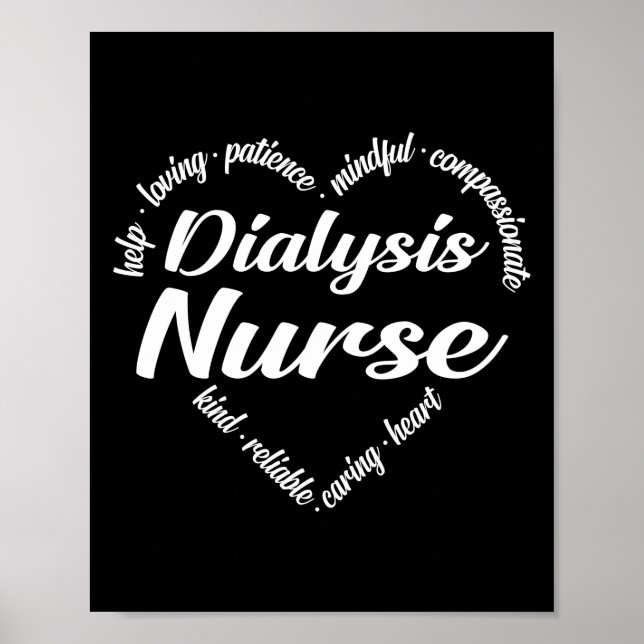 Dialysis Nurse Heart Word Cloud Poster (Front)