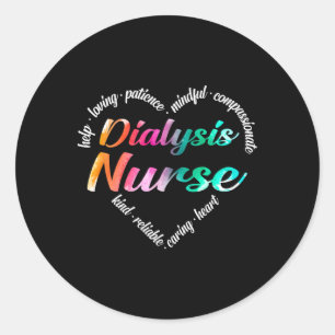 Dialysis Nurse Heart Word Cloud Watercolor Rainbow Classic Round Sticker