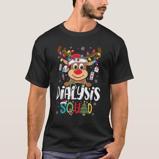 Dialysis Nurse Squad Reindeer Stethoscope Nurse Ch T-Shirt (Front)