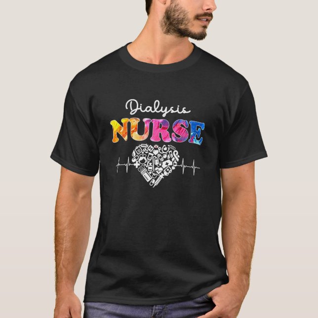 Dialysis Nurse Watercol Love Heart Stethoscope RN T-Shirt (Front)