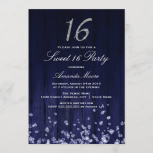 Diamant étincelant Bleu Silver Sweet 16 Invitation