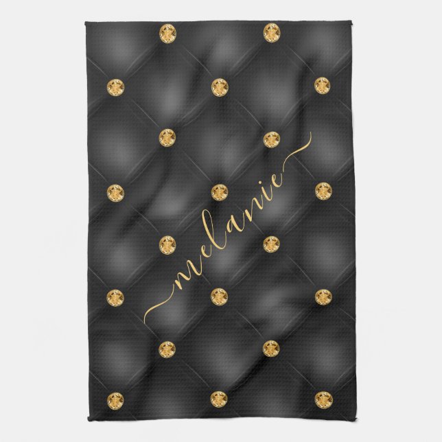 Diamant Noir Tufted Votre Nom Serviette de cuisine (Vertical)