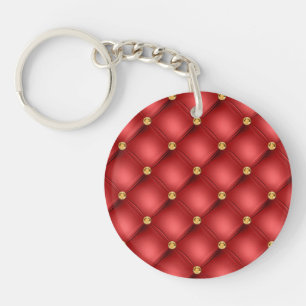 Diamant Or Tufted Porte - clé en cuir rouge