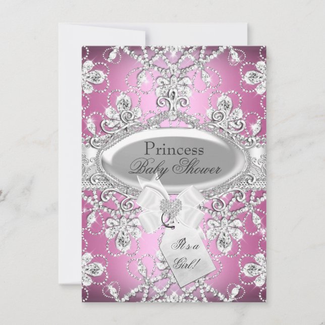 Diamant rose Tiara Princess Invitation Baby shower (Devant)