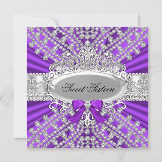 Diamant Violet & Tiara Sweet 16 Invitation (Devant)