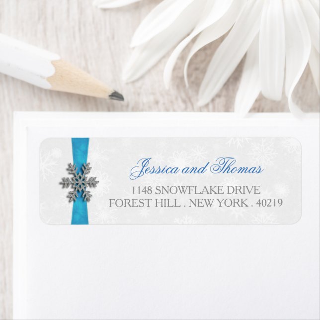 Diamante Snowflake & Blue Ribbon Mariage d'hiver (En situation)