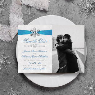 Diamante Snowflake & Blue Ribbon Winter Wedding