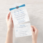 Diamante Snowflake & Blue Ribbon Winter Wedding All In One Invitation<br><div class="desc">Celebrate in style with these elegant and very trendy all in one real silver foil pressed wedding invitations with easy tear off RSVP. This design is easy to personalize with your special event wording and your guests will be thrilled when they receive these fabulous invites. Matching wedding items can be...</div>