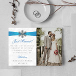 Diamante Snowflake & Blue Ribbon Winter Wedding Announcement<br><div class="desc">Let everyone know you did it,  you married in style with these elegant and very trendy wedding announcement cards. The design is easy to personalize with your special event wording and your family and friends will be thrilled when they receive these fabulous marriage announcement cards.</div>