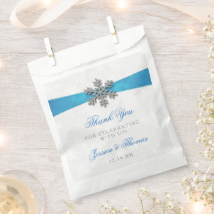 Diamante Snowflake & Blue Ribbon Winter Wedding Favour Bag