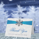 Diamante Snowflake & Blue Ribbon Winter Wedding Foil Greeting Card<br><div class="desc">Say thank you in style with these elegant and very trendy wedding photo real foil pressed thank you cards. The design is easy to personalize with your own photo and wording and your family and friends will be thrilled when they receive these fabulous thank yous. Matching items can be found...</div>