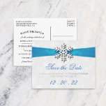 Diamante Snowflake & Blue Ribbon Winter Wedding Foil Invitation Postcard<br><div class="desc">Celebrate in style with these elegant winter wedding real foil pressed save the date postcards. This design is easy to personalize with your names and wedding date and your guests will be thrilled when they receive these fabulous postcards.</div>