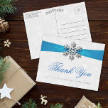 Diamante Snowflake & Blue Ribbon Winter Wedding Foil Invitation Postcard<br><div class="desc">Celebrate in style with these elegant winter wedding real foil pressed thank you postcards. This design is easy to personalize with your own wording and your guests will be thrilled when they receive these fabulous postcards.</div>