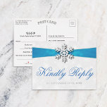 Diamante Snowflake & Blue Ribbon Winter Wedding Foil Invitation Postcard<br><div class="desc">Celebrate in style with these elegant winter wedding real foil pressed RSVP postcards. This design is easy to personalize with your own wording and your guests will be thrilled when they receive these fabulous postcards.</div>