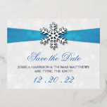 Diamante Snowflake & Blue Ribbon Winter Wedding Foil Invitation Postcard<br><div class="desc">Celebrate in style with these elegant winter wedding real foil pressed save the date postcards. This design is easy to personalize with your names and wedding date and your guests will be thrilled when they receive these fabulous postcards.</div>