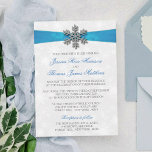 Diamante Snowflake & Blue Ribbon Winter Wedding Invitation<br><div class="desc">The diamante snowflake & blue ribbon wedding collection is perfect for any couple planning a romantic winter wedding celebration. The design features a light silvery grey and white snowflake textured background with a diamante snowflake on top of a silky looking ribbon. The wording incorporates the same silvery grey and blue...</div>