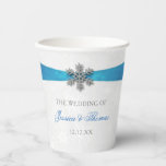 Diamante Snowflake & Blue Ribbon Winter Wedding Paper Cups<br><div class="desc">Celebrate in style with these elegant and very trendy wedding paper cups. The design is easy to personalize with your special event wording and your guests will be thrilled when they see these fabulous paper cups. Matching items can be found in the collection.</div>