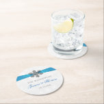 Diamante Snowflake & Blue Ribbon Winter Wedding Round Paper Coaster<br><div class="desc">Celebrate in style with these elegant and very trendy wedding coasters. The design is easy to personalize with your own wording and your family and friends will be thrilled when they see these fabulous coasters. Matching items can be found in the collection.</div>