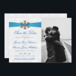 Diamante Snowflake & Blue Ribbon Winter Wedding Save The Date<br><div class="desc">Celebrate in style with these elegant and very trendy wedding save the date cards. The design is easy to personalize with your special event wording and a photo of your choice and your guests will be thrilled when they receive these fabulous save the dates. Matching items can be found in...</div>