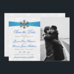 Diamante Snowflake & Blue Ribbon Winter Wedding Save The Date<br><div class="desc">Celebrate in style with these elegant and very trendy wedding save the date cards. The design is easy to personalize with your special event wording and a photo of your choice and your guests will be thrilled when they receive these fabulous save the dates. Matching items can be found in...</div>