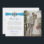 Diamante Snowflake & Blue Ribbon Winter Wedding Thank You Card<br><div class="desc">Give thanks in style with these elegant and very trendy wedding photo thank you cards. The design is easy to personalize with your own special thank you wording and a photo of your choice and your guests will be thrilled when they receive these fabulous thank you cards. Matching wedding items...</div>