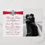 Diamante Snowflake & Red Ribbon Winter Wedding<br><div class="desc">Celebrate in style with these elegant and very trendy real foil pressed wedding save the date photo cards. The design is easy to personalize with your own wording and a photo of your choice and your guests will be thrilled when they receive these fabulous save the date cards. Matching wedding...</div>