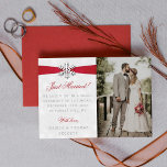 Diamante Snowflake & Red Ribbon Winter Wedding<br><div class="desc">Let everyone know you did it, you married in style with these elegant and very trendy real foil pressed photo wedding announcement cards. The design is easy to personalize with your own wording and a photo of your choice and your family and friends will be thrilled when they receive these...</div>