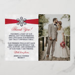 Diamante Snowflake & Red Ribbon Winter Wedding<br><div class="desc">Give thanks in style with these elegant and very trendy real foil pressed wedding photo thank you cards. The design is easy to personalize with your own special thank you wording and a photo of your choice and your guests will be thrilled when they receive these fabulous thank you cards....</div>