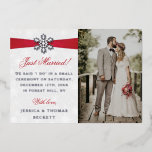 Diamante Snowflake & Red Ribbon Winter Wedding<br><div class="desc">Let everyone know you did it, you married in style with these elegant and very trendy real foil pressed photo wedding announcement cards. The design is easy to personalize with your own wording and a photo of your choice and your family and friends will be thrilled when they receive these...</div>