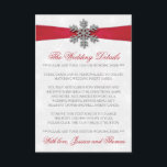 Diamante Snowflake & Red Ribbon Winter Wedding Enclosure Card<br><div class="desc">The diamante snowflake & red ribbon wedding collection is perfect for any couple planning a romantic winter wedding celebration. The design features a light silvery grey and white snowflake textured background with a diamante snowflake on top of a silky looking ribbon. The wording incorporates the same silvery grey and red...</div>