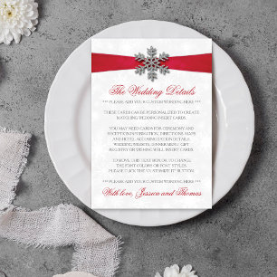 Diamante Snowflake & Red Ribbon Winter Wedding Enclosure Card