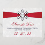 Diamante Snowflake & Red Ribbon Winter Wedding Foil Invitation Postcard<br><div class="desc">Celebrate in style with these elegant winter wedding real foil pressed save the date postcards. This design is easy to personalize with your names and wedding date and your guests will be thrilled when they receive these fabulous postcards.</div>