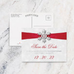 Diamante Snowflake & Red Ribbon Winter Wedding Foil Invitation Postcard<br><div class="desc">Celebrate in style with these elegant winter wedding real foil pressed save the date postcards. This design is easy to personalize with your names and wedding date and your guests will be thrilled when they receive these fabulous postcards.</div>