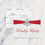 Diamante Snowflake & Red Ribbon Winter Wedding Foil Invitation Postcard<br><div class="desc">Celebrate in style with these elegant winter wedding real foil pressed RSVP postcards. This design is easy to personalize with your own wording and your guests will be thrilled when they receive these fabulous postcards.</div>