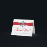 Diamante Snowflake & Red Ribbon Winter Wedding Holiday Card<br><div class="desc">The diamante snowflake & red ribbon wedding collection is perfect for any couple planning a romantic winter wedding celebration. The design features a light silvery grey and white snowflake textured background with a diamante snowflake on top of a silky looking ribbon. The wording incorporates the same silvery grey and red...</div>