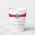 Diamante Snowflake & Red Ribbon Winter Wedding Paper Cups<br><div class="desc">Celebrate in style with these elegant and very trendy wedding paper cups. The design is easy to personalize with your special event wording and your guests will be thrilled when they see these fabulous paper cups. Matching items can be found in the collection.</div>