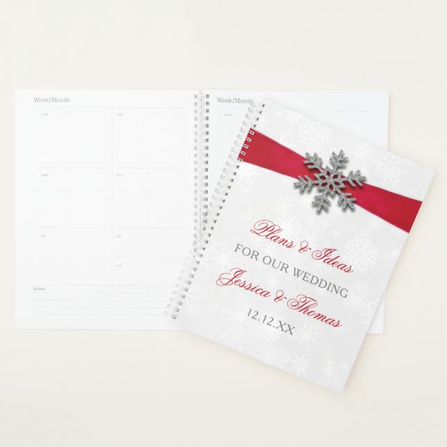Diamante Snowflake & Red Ribbon Winter Wedding Planner (Display)