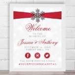 Diamante Snowflake & Red Ribbon Winter Wedding Poster<br><div class="desc">The diamanté snowflake & red ribbon wedding collection is perfect for any couple planning a romantic winter wedding celebration. The design features a light silvery grey and white snowflake textured background with a diamanté snowflake on top of a silky looking ribbon. The wording incorporates the same silvery grey and red...</div>