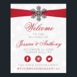 Diamante Snowflake & Red Ribbon Winter Wedding Poster<br><div class="desc">The diamanté snowflake & red ribbon wedding collection is perfect for any couple planning a romantic winter wedding celebration. The design features a light silvery grey and white snowflake textured background with a diamanté snowflake on top of a silky looking ribbon. The wording incorporates the same silvery grey and red...</div>
