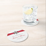 Diamante Snowflake & Red Ribbon Winter Wedding Round Paper Coaster<br><div class="desc">Celebrate in style with these elegant and very trendy wedding coasters. The design is easy to personalize with your own wording and your family and friends will be thrilled when they see these fabulous coasters. Matching items can be found in the collection.</div>