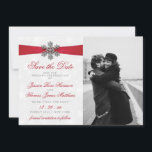 Diamante Snowflake & Red Ribbon Winter Wedding Save The Date<br><div class="desc">Celebrate in style with these elegant and very trendy wedding save the date cards. The design is easy to personalize with your special event wording and a photo of your choice and your guests will be thrilled when they receive these fabulous save the dates. Matching items can be found in...</div>