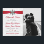 Diamante Snowflake & Red Ribbon Winter Wedding Save The Date<br><div class="desc">Celebrate in style with these elegant and very trendy wedding save the date cards. The design is easy to personalize with your special event wording and a photo of your choice and your guests will be thrilled when they receive these fabulous save the dates. Matching items can be found in...</div>