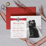 Diamante Snowflake & Red Ribbon Winter Wedding Save The Date<br><div class="desc">Celebrate in style with these elegant and very trendy wedding save the date cards. The design is easy to personalize with your special event wording and a photo of your choice and your guests will be thrilled when they receive these fabulous save the dates. Matching items can be found in...</div>