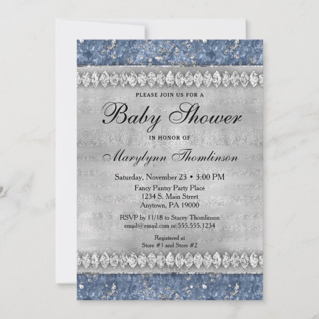Diamants bleus Baby shower Invitation Boy Bling (Devant)