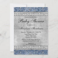 Diamants bleus Baby shower Invitation Boy Bling