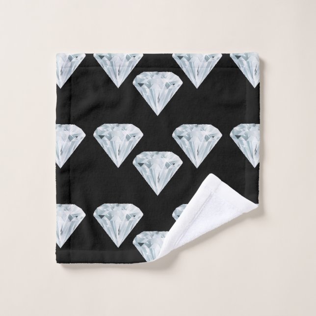 Diamants brillants argentés sur noir (Gant de toilette)